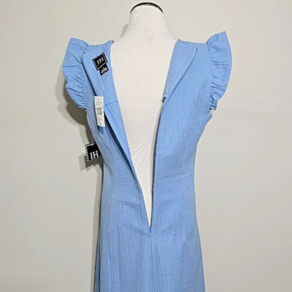 Nwt JH Blue Dress 10 Womens Ruffle Sleeve Feminine Casual Classic Preppy Shift - Picture 8 of 14